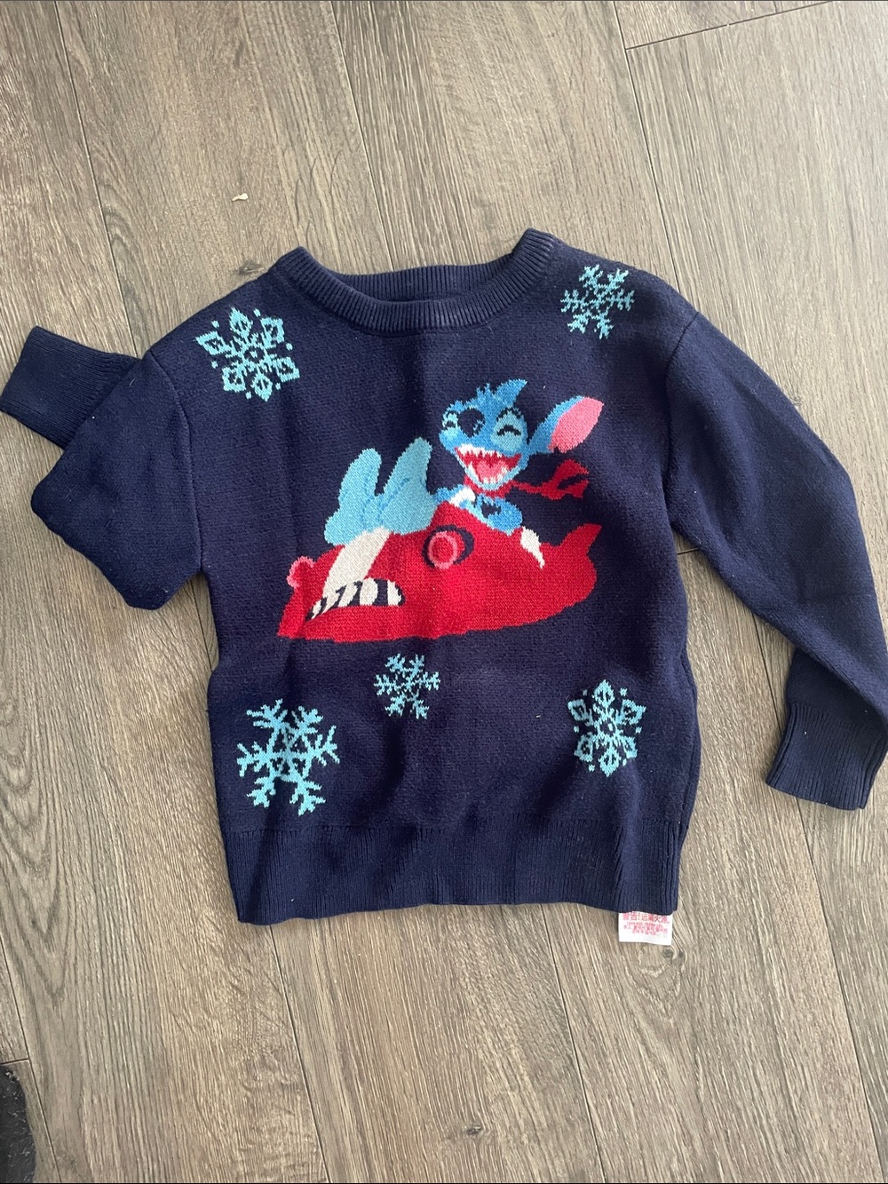 Kids Navy Blue Knit Sweater with Playful Sled Graphic